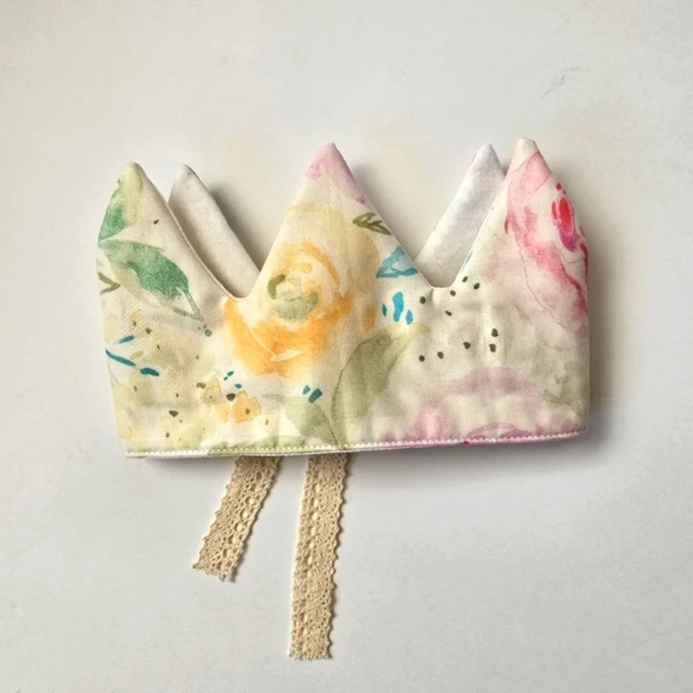NEW Handmade Cotton Floral Print Fabric Baby Girl Birthday Crown